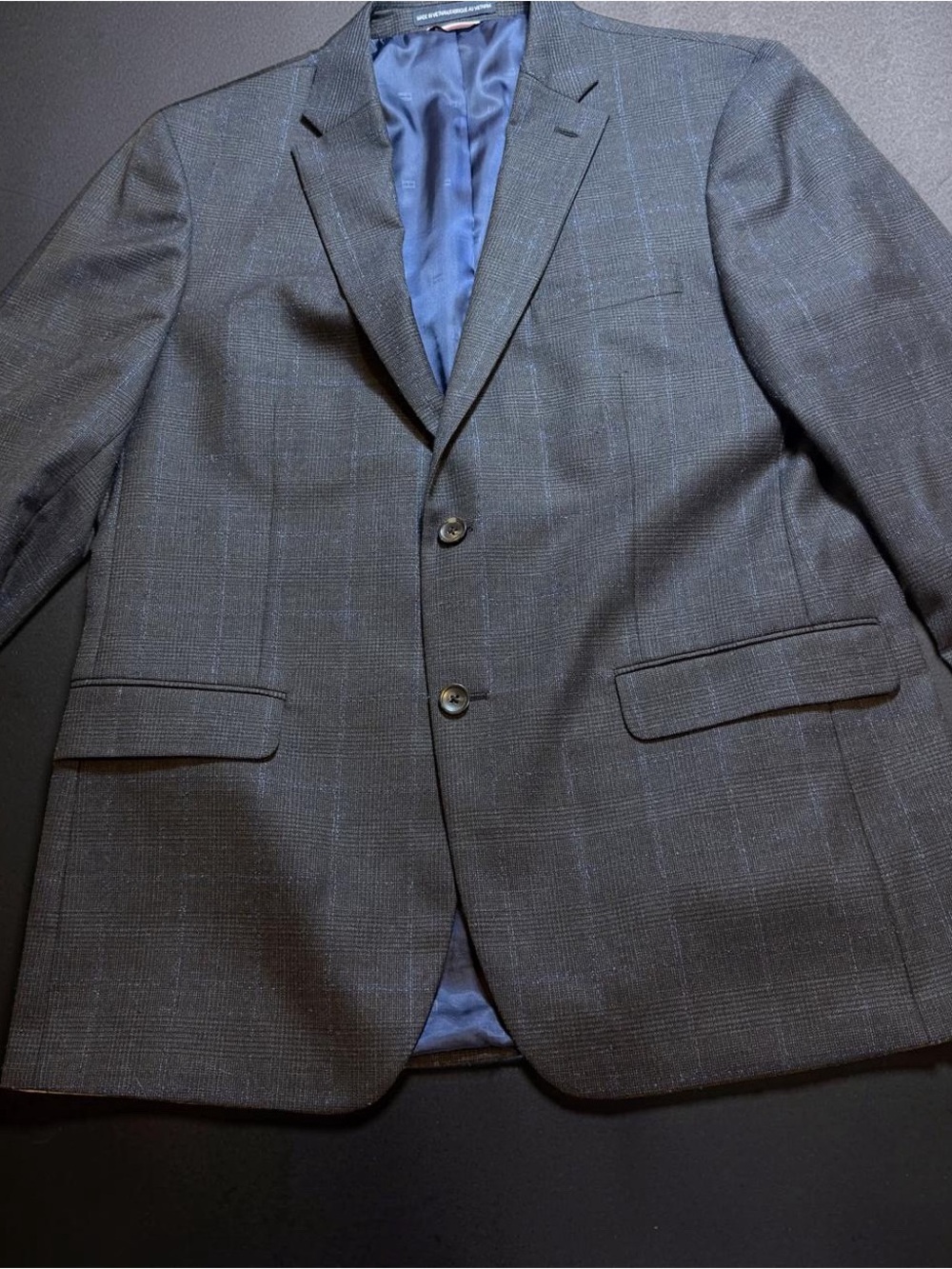 Tommy Hilfiger Charcoal Blazer with Subtle Blue Windowpane - Picture 1 of 12